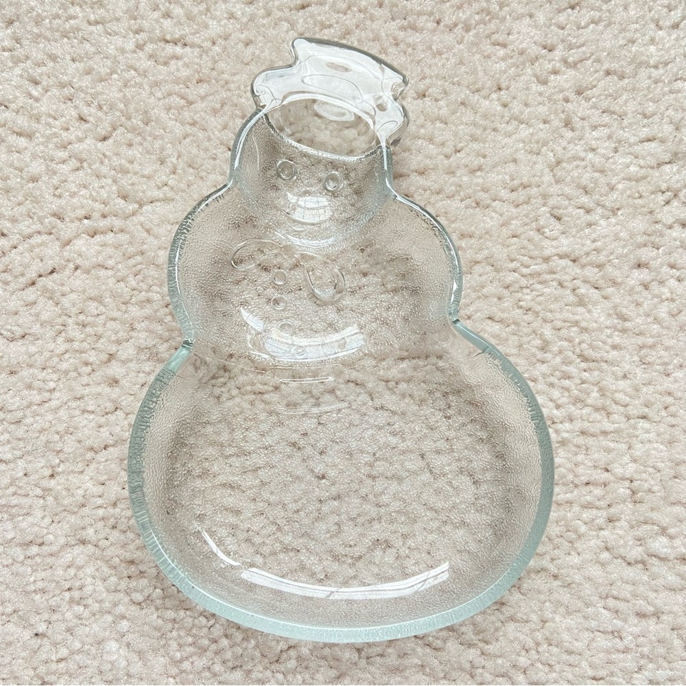 Clear Glass Snowman Shaped Serving Plate / Candy Dish – Holiday Décor